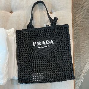 Prada raffia tote black nwt
